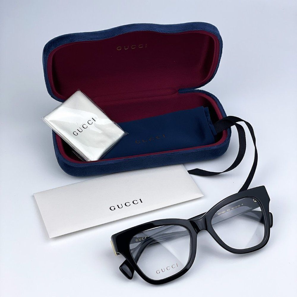 SALE! NEW Gucci GG1133O 003 Shiny Black Cat Eye Women LOGO Eyeglasses - Picture 10 of 12